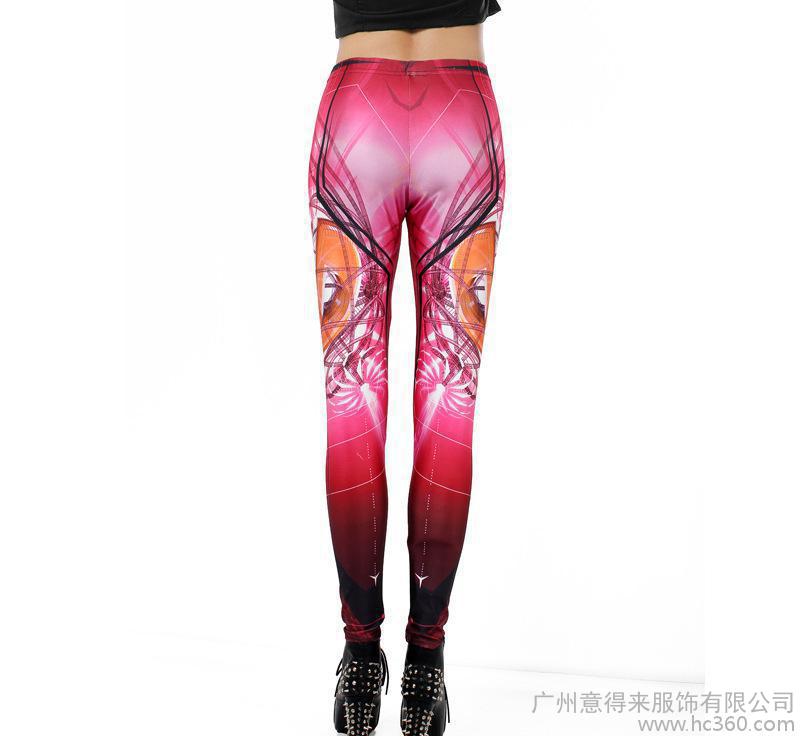 Europe and the United States new fashion elastic hip digital print leggings pencil pants women's pants KDK1324