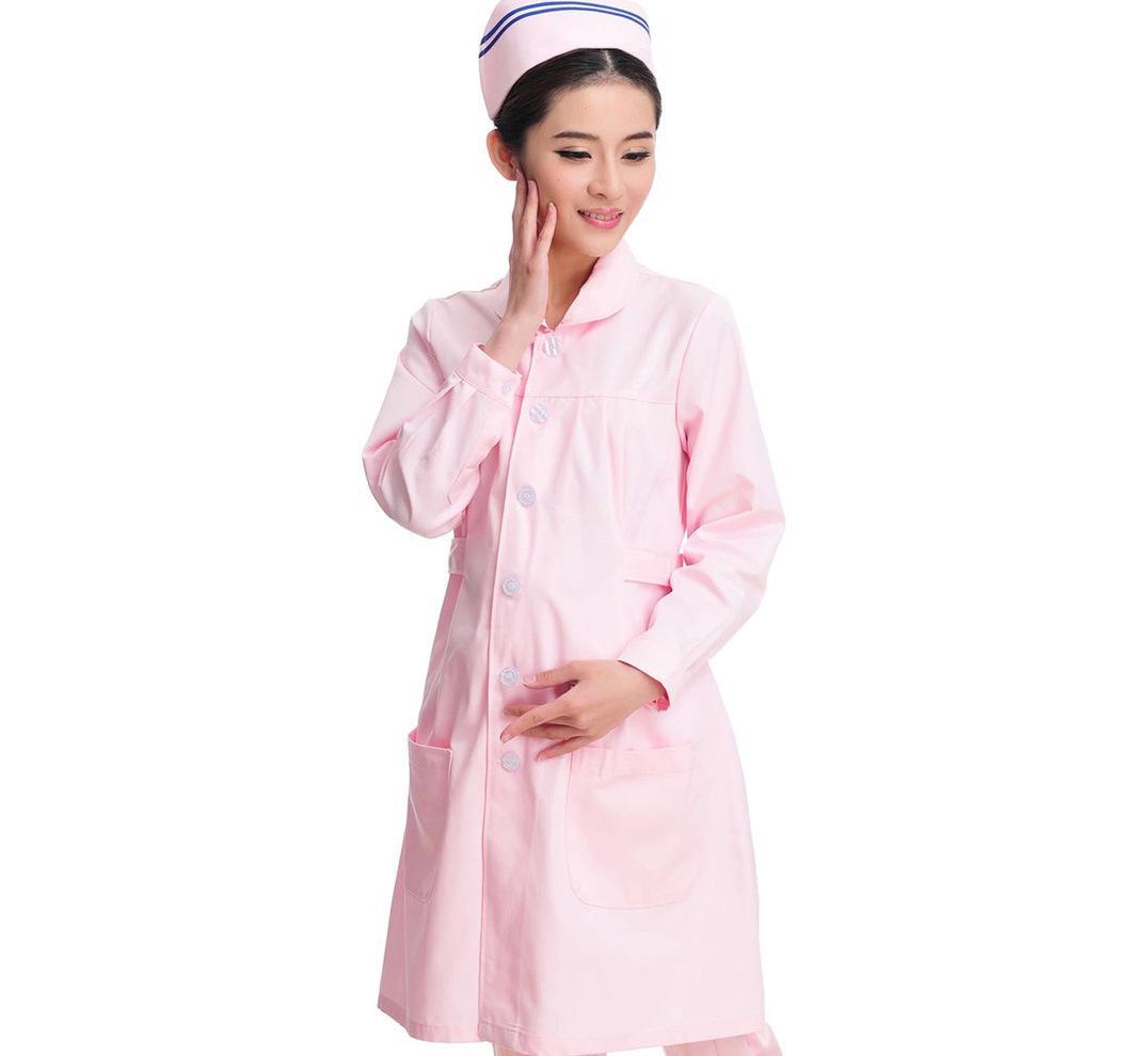 Nurse maternity dress pink long-sleeved female doctor clothes nurse pregnant women clothes white coat authentic