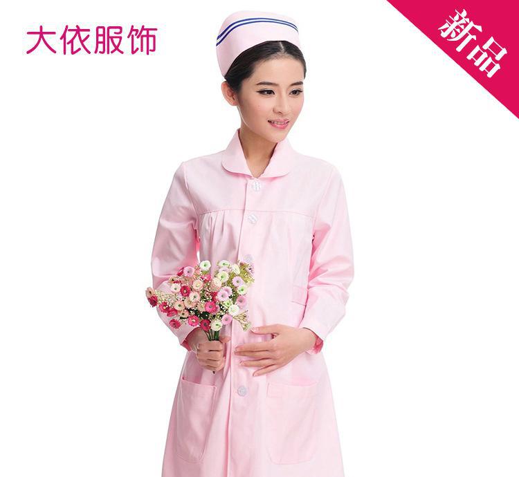 Nurse maternity dress pink long-sleeved female doctor clothes nurse pregnant women clothes white coat authentic