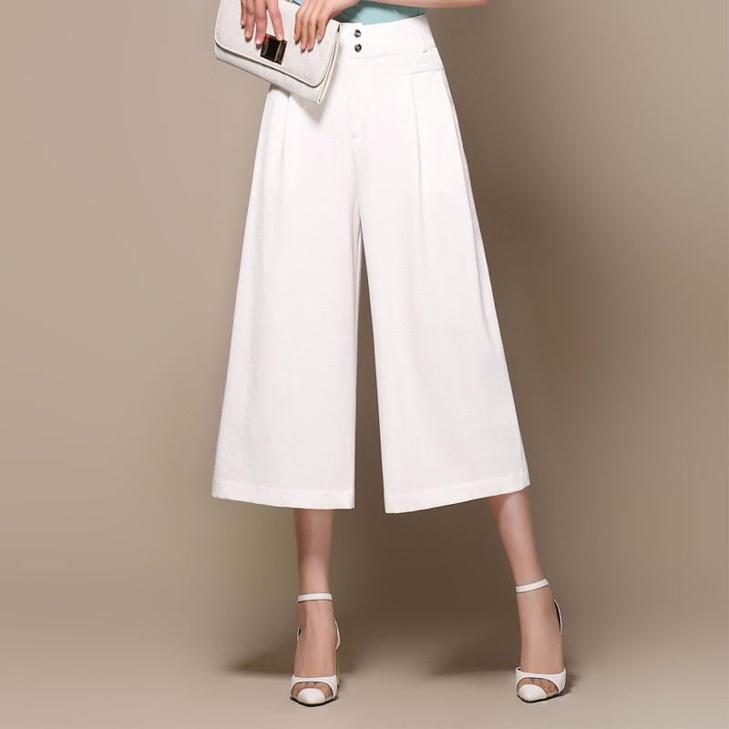 2016 summer new solid color casual pants wide leg pants nine points pants stretch large size slim slimming