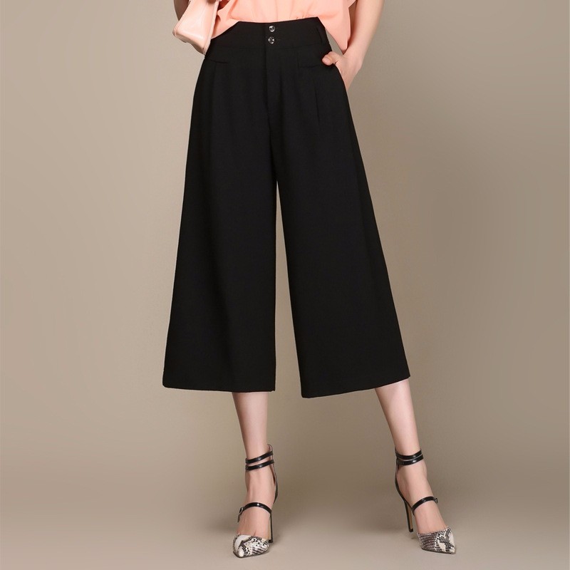 2016 summer new solid color casual pants wide leg pants nine points pants stretch large size slim slimming