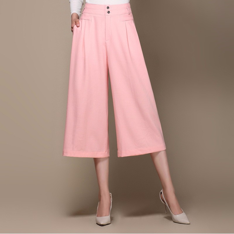 2016 summer new solid color casual pants wide leg pants nine points pants stretch large size slim slimming