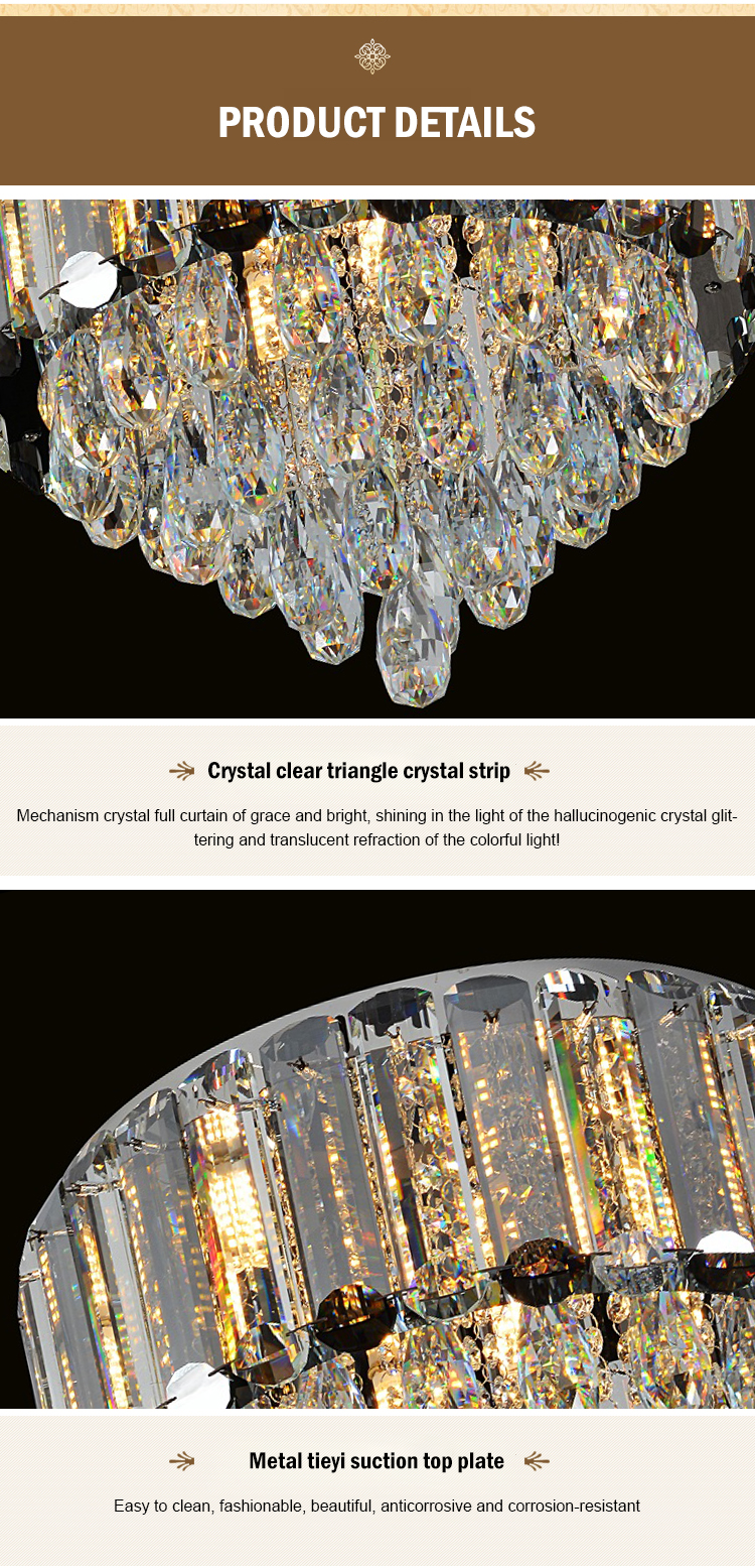 Hot sale energy saving modern stainless steel luxury K9 crystal led chandelier
