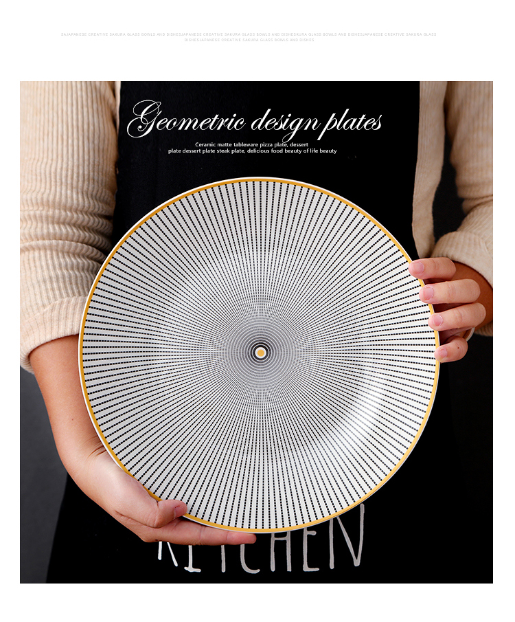 Ceramic Geometry Round Plate 6/8/10 Inch Ceramic Dinner Tableware Plate Charger Dish Porcelain Dessert Dinnerware Cake Plate