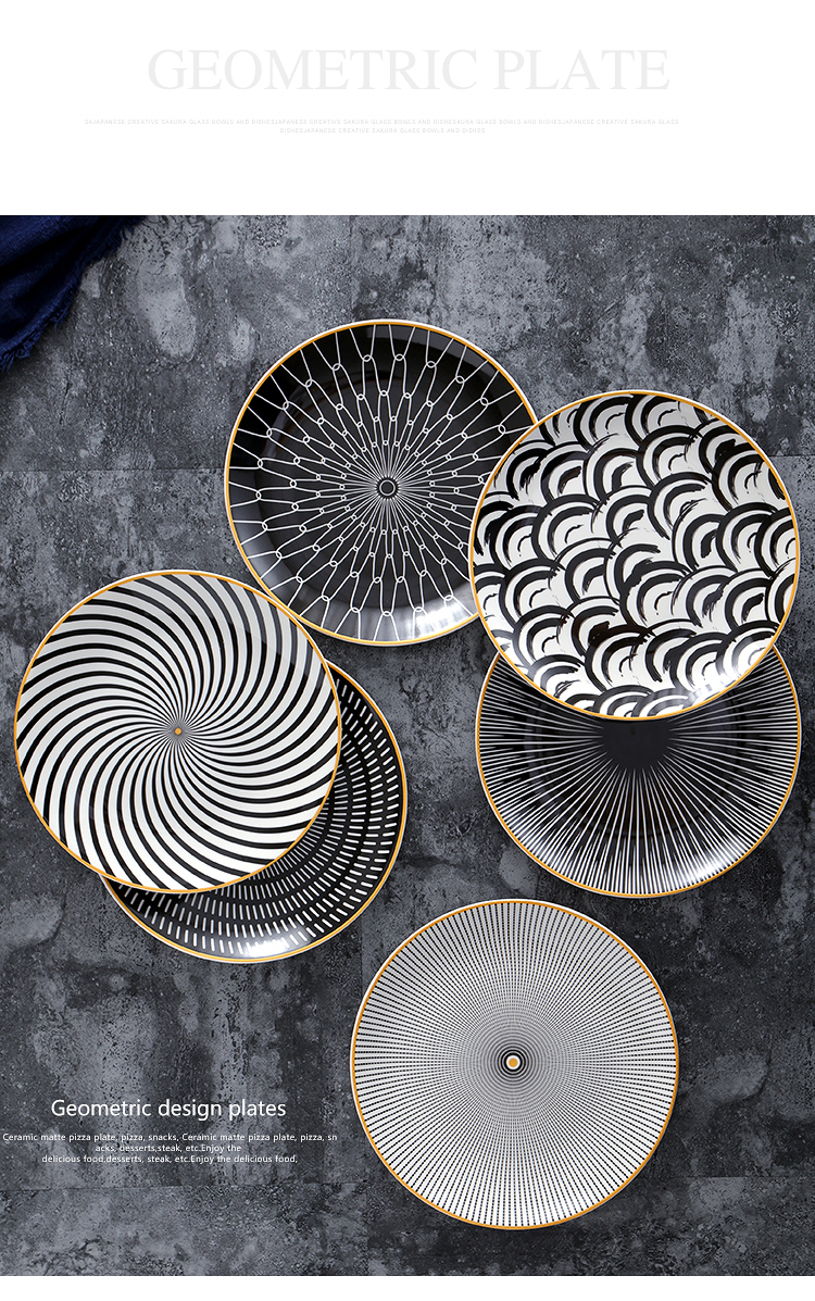 Ceramic Geometry Round Plate 6/8/10 Inch Ceramic Dinner Tableware Plate Charger Dish Porcelain Dessert Dinnerware Cake Plate