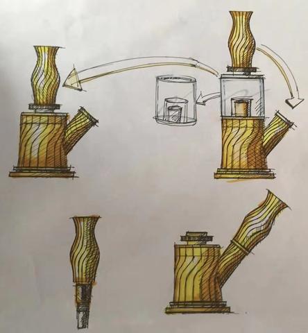 Design-Manuskript der Waxmaid 4-IN-1 Doppelperkolator-Wasserpfeife