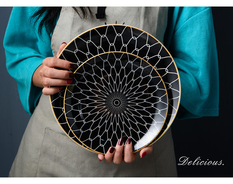 Ceramic Geometry Round Plate 6/8/10 Inch Ceramic Dinner Tableware Plate Charger Dish Porcelain Dessert Dinnerware Cake Plate