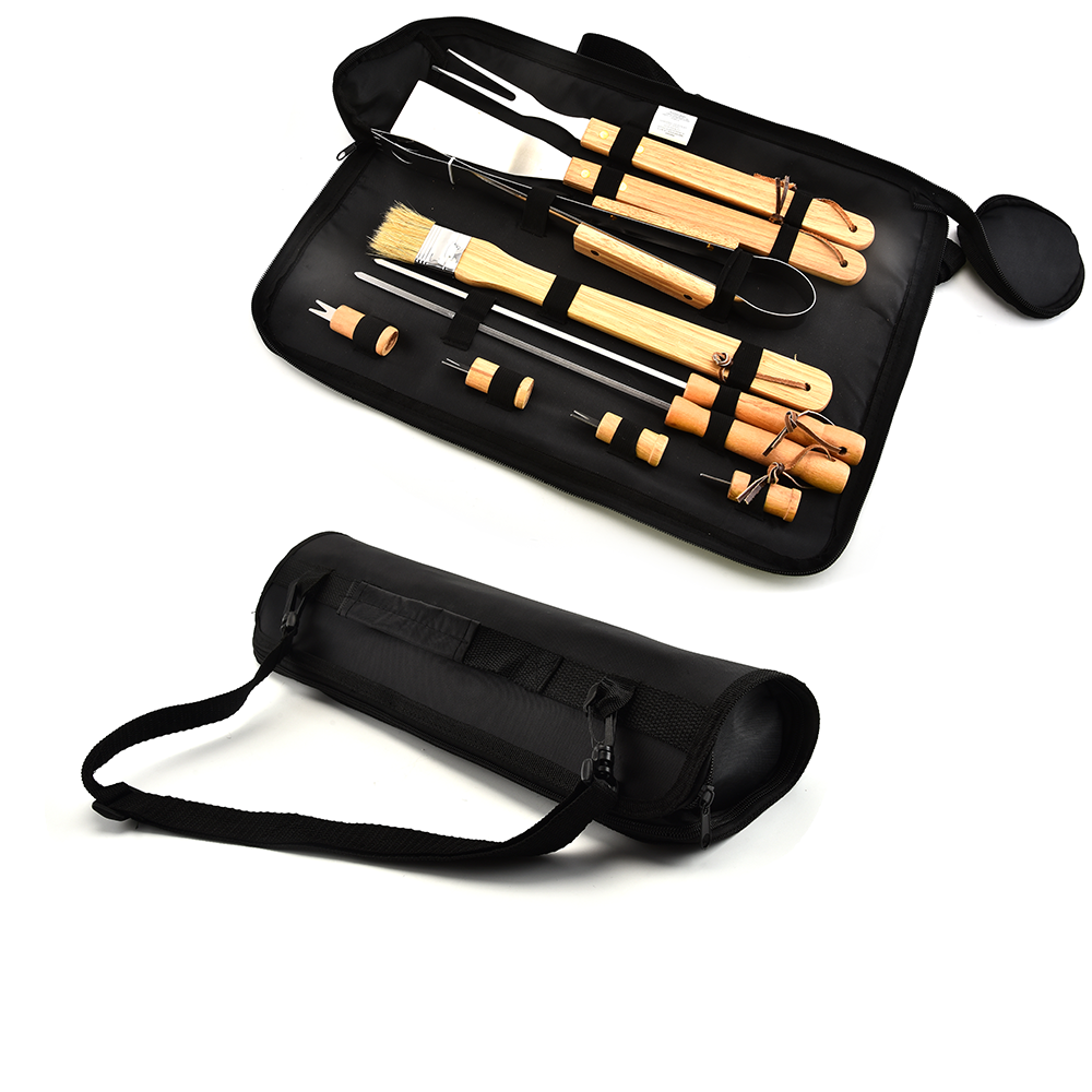 10PCS Wooden Handle BBQ Set With Oxford Bag