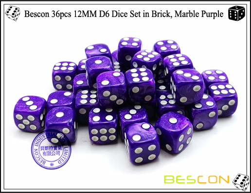 Bescon 36pcs 12MM D6 Würfel Set in Ziegel, Marmor Purple-5 Bescon 36pcs 12MM D6 Dice Set in Brick, Marble Purple-5