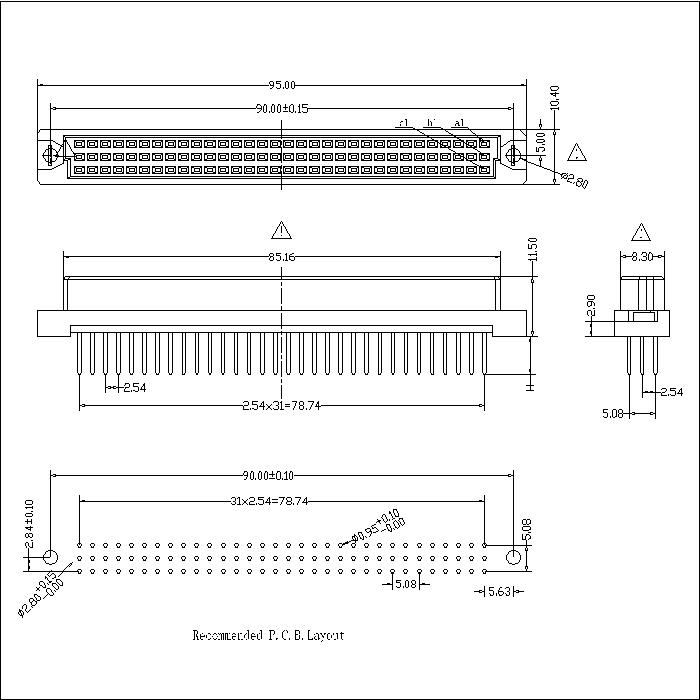 DFS-96-EFS0-302 DIN 41612 Vertical Female Type C Connectors 96 Positions DFS-96-EFS0-302 DIN 41612 Vertical Female Type C Connectors 96 Positions
