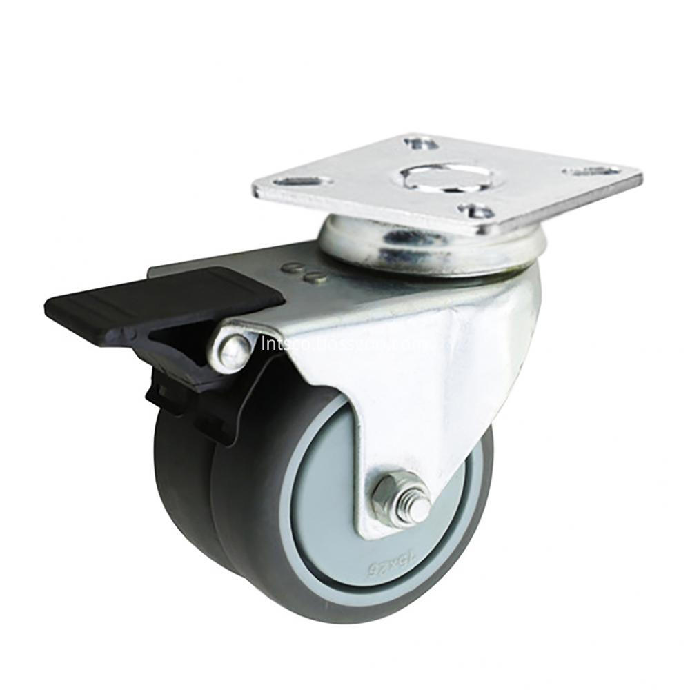 Flat Plate Dual-wheel Brake Casters with TPR Wheels Flat Plate Dual-wheel Brake Casters with TPR Wheels