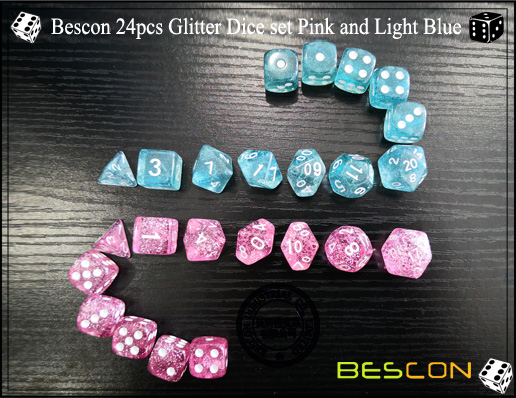 Bescon 24pcs Glitter Dice set Pink and Light Blue-2 Bescon 24pcs Glitter Dice set Pink and Light Blue-2