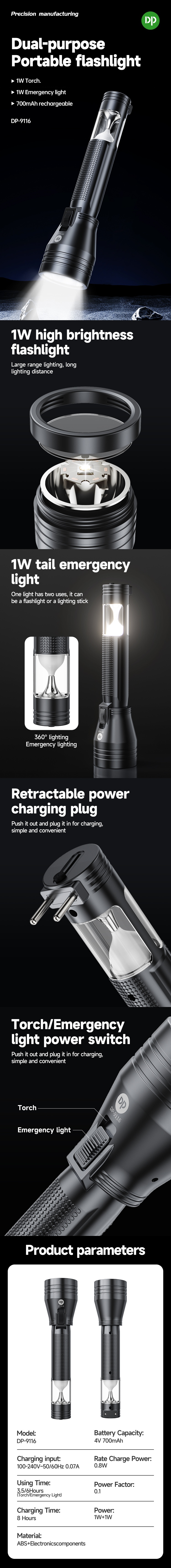 Wholesale LED Rechargeable Flashlights 360° Emergency Light-detail Wholesale LED Rechargeable Flashlights 360° Emergency Light-detail