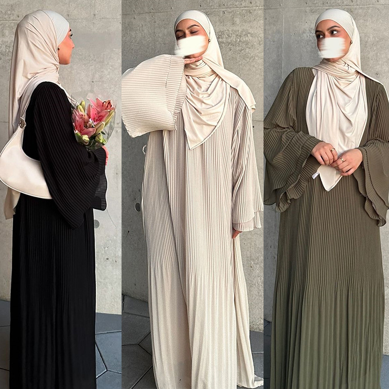 Pleated Chiffon Abaya Maxi Dress (2) Pleated Chiffon Abaya Maxi Dress