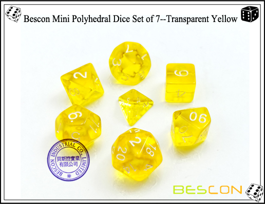Bescon Mini Polyhedral Würfel Set von 7 - Transparent Gelb-1 Bescon Mini Polyhedral Dice Set of 7--Transparent Yellow-1