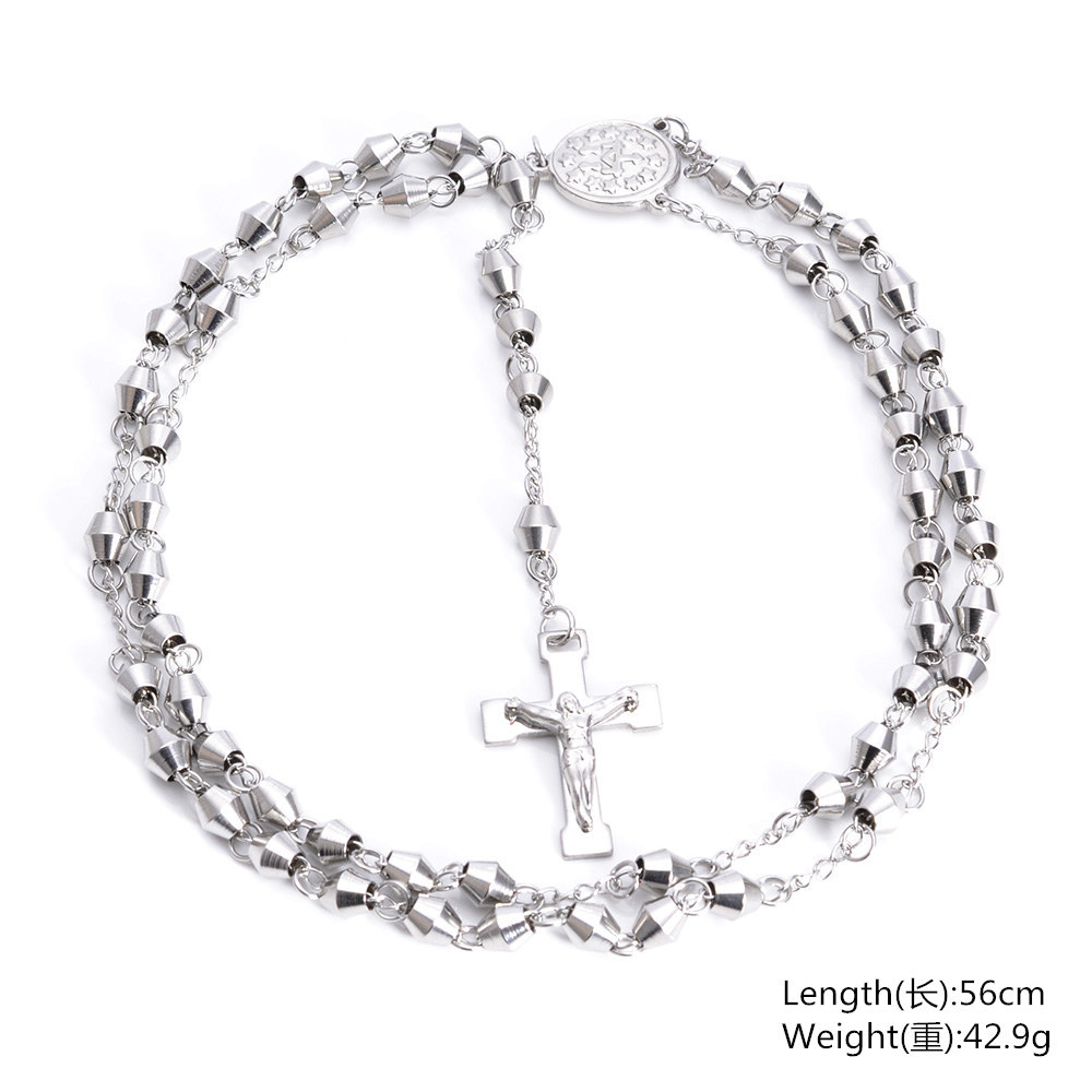 묵주 목걸이 스테인레스 스틸 크로스 펜던트 Rosary Beads Necklace Stainless Steel Cross Pendant
