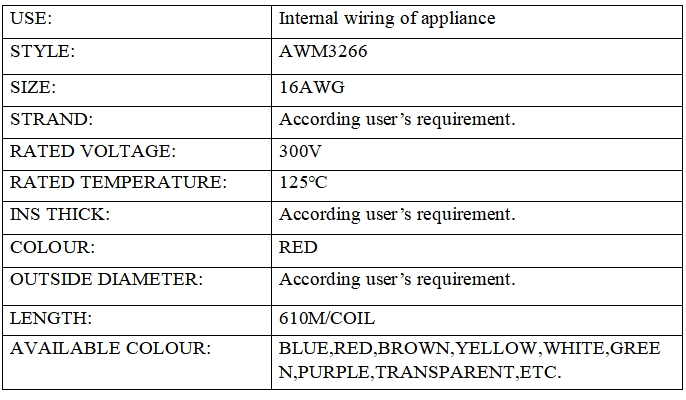 XLPE wire AWM3266 16# RED XLPE wire AWM3266 16# RED