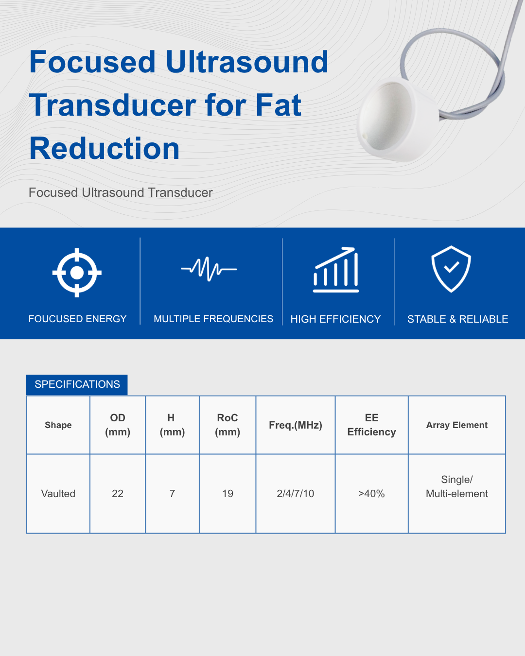 Focused Ultrasound Transducer for Fat Reduction Focused Ultrasound Transducer for Fat Reduction