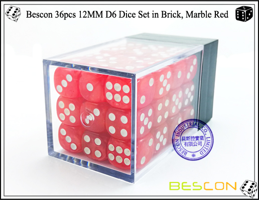 Bescon 36pcs 12MM D6 Würfel Set in Ziegel, Marmor Red-2 Bescon 36pcs 12MM D6 Dice Set in Brick, Marble Red-2