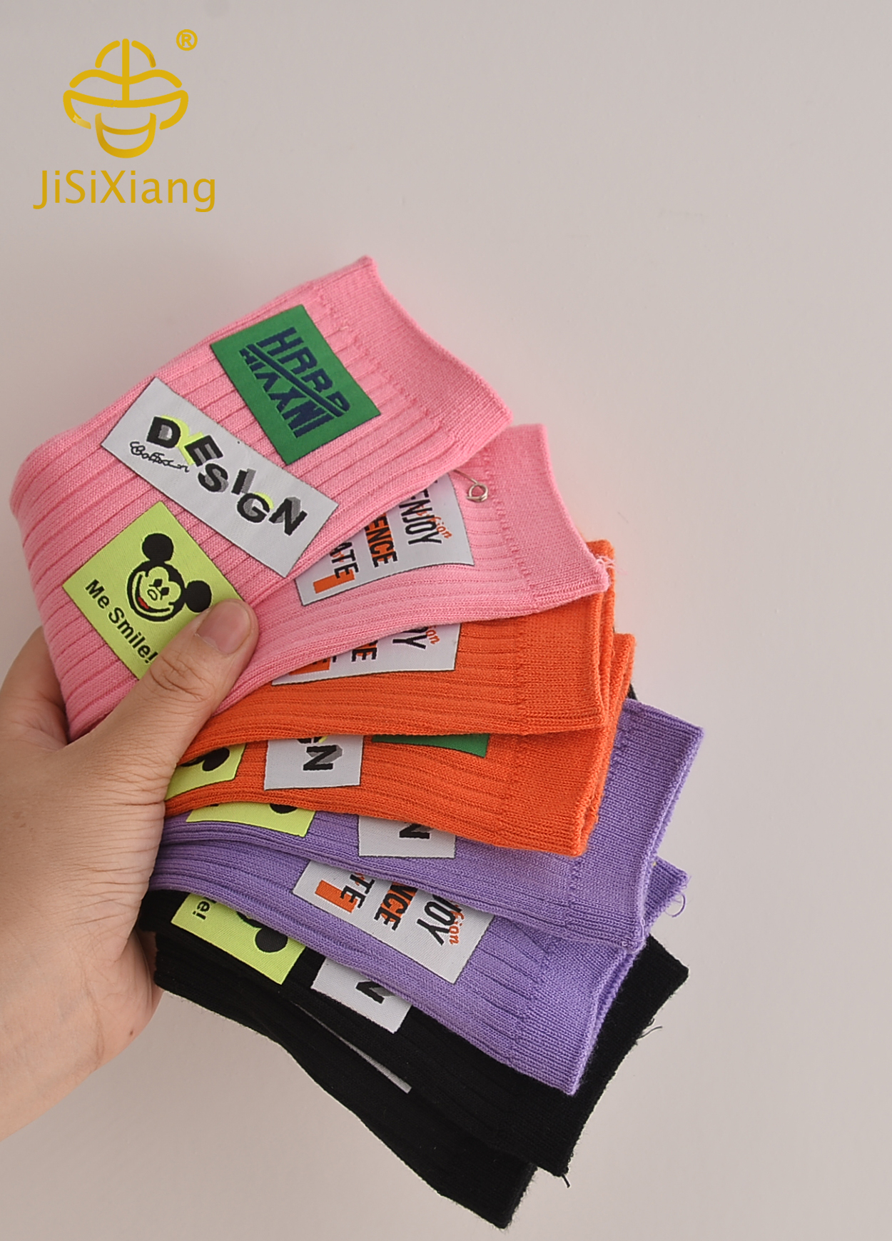 Cartoon Cloth Logo Colored Striped Middle Sock Cartoon Cloth Logo Colored Striped Middle Sock