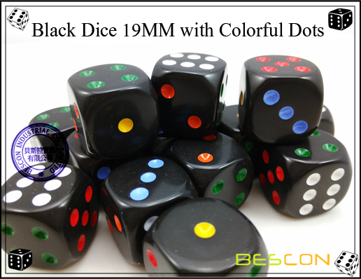 Black Dice 19MM with Colorful Dots-3 Black Dice 19MM with Colorful Dots-3