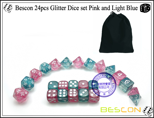 Bescon 24pcs Glitter Dice set Pink and Light Blue-4 Bescon 24pcs Glitter Dice set Pink and Light Blue-4