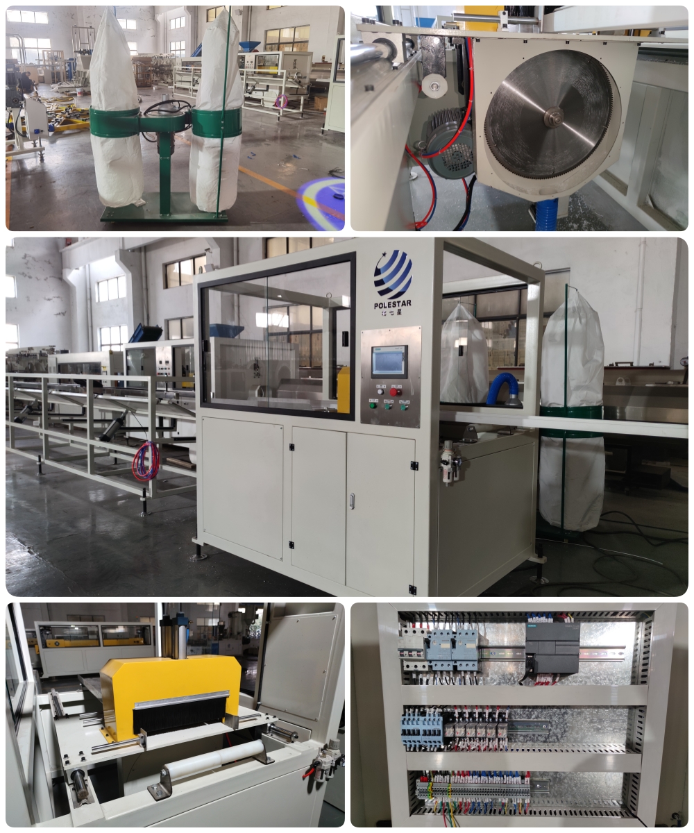 SJZ80 twin screw pvc profile extrusion line Horizontal Cutter pics SJZ80 twin screw pvc profile extrusion line Horizontal Cutter pics