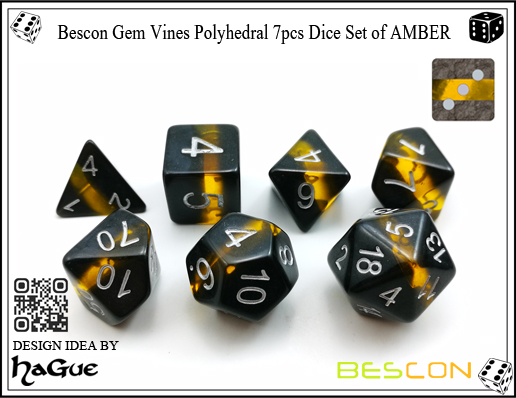 Bescon Gem Vines Polyhedral 7pcs Dice Set of AMBER-2 Bescon Gem Vines Polyhedral 7pcs Dice Set of AMBER-2