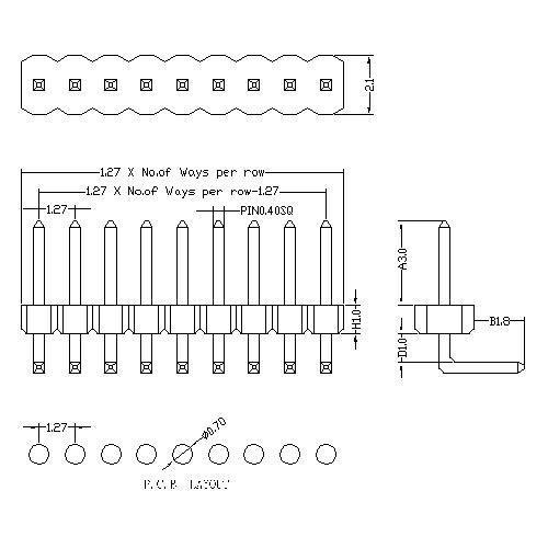 Тип Углового Штыревого Заглушки 1,27 мм 1.27 mm Pin Header Single Row Angle Type