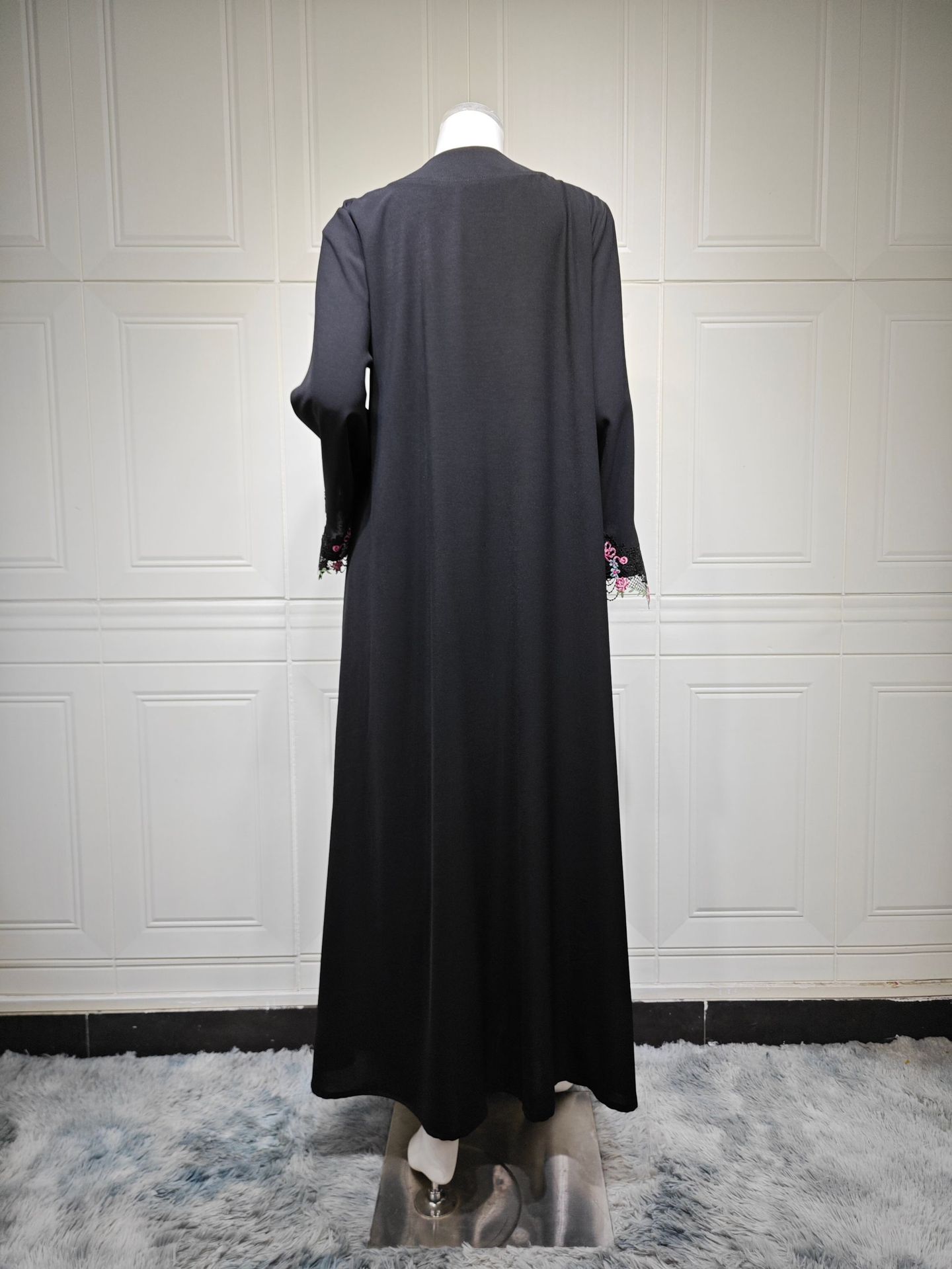 Floral Embroidered Lace Open Front Abaya Floral Embroidered Lace Open Front Abaya