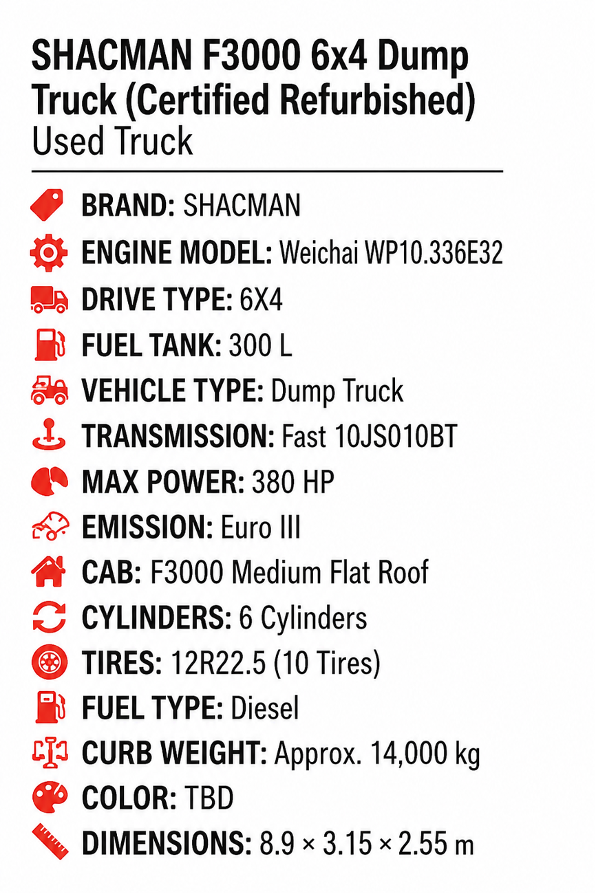 SHACMAN F3000 6×4 Dump Truck SHACMAN F3000 6×4 Dump Truck