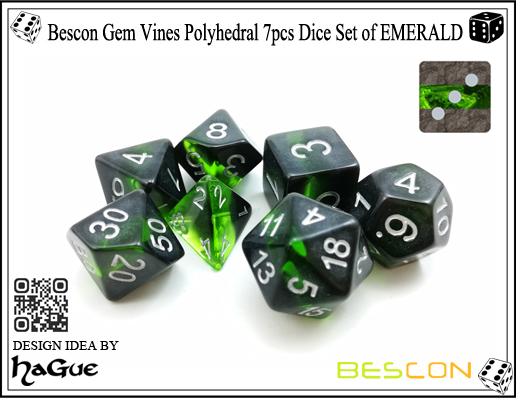Bescon Gem Vines Polyhedral 7pcs Dice Set de EMERALD-3 Bescon Gem Vines Polyhedral 7pcs Dice Set of EMERALD-3