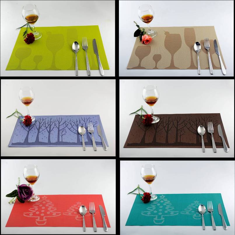 Jacquard comer esteira decoração de vidro pequena árvore de Natal PVC pad33 Jacquard eat mat decoration glass small Christmas tree PVC pad33