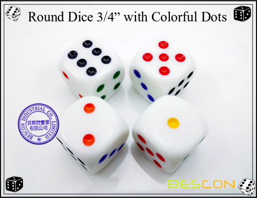 Runde Würfel 19MM mit bunten Punkten-3 Round Dice 19MM with Colorful Dots-3