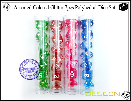 Ensemble de dés multicolores 7pcs multicolores Ensemble de dés multicolores-9 Assorted Colored Glitter 7pcs Polyhedral Dice Set-9