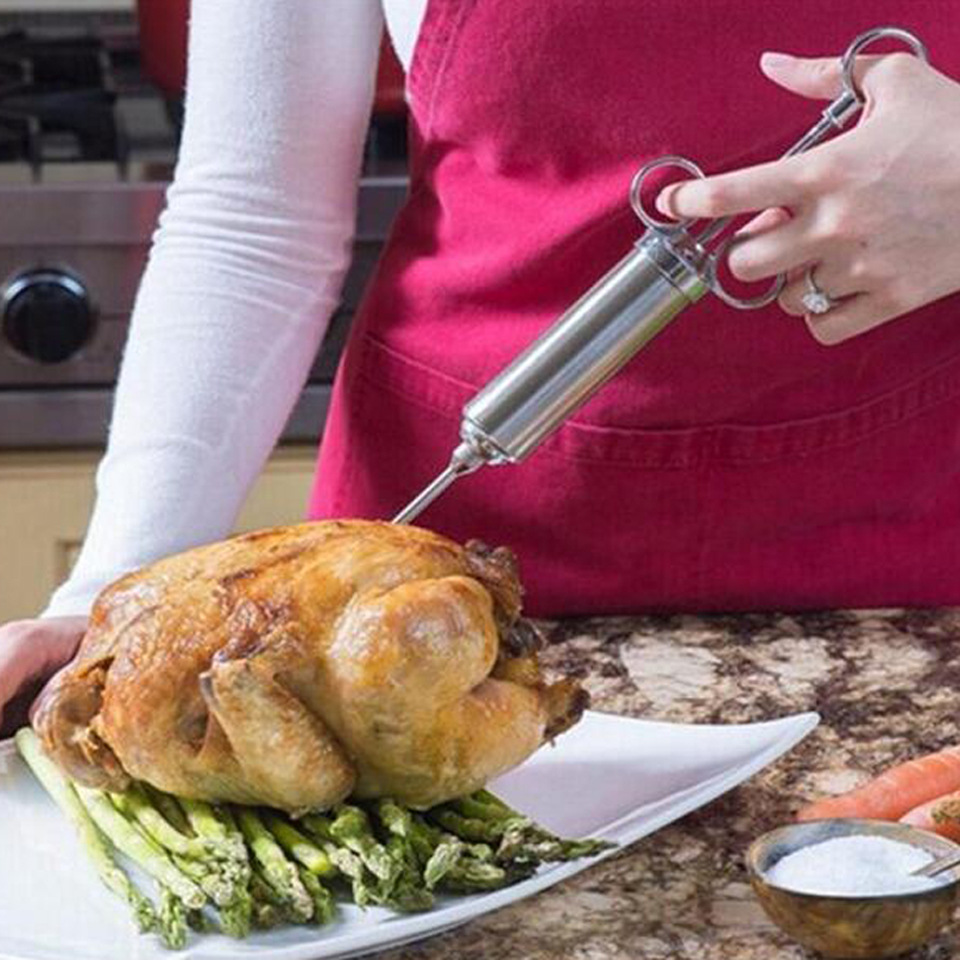 2oz 304 Stainless Meat Injector Syringe BBQ Grill Smoker Steak 2oz 304 Stainless Meat Injector Syringe BBQ Grill Smoker Steak