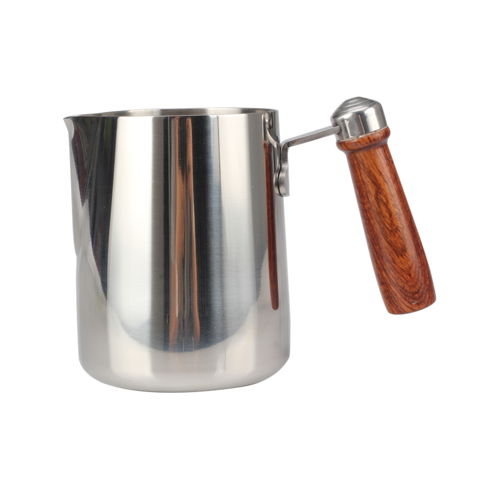 Stain Polishing milk pitcher with wooden handle
