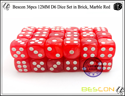 Bescon 36pcs 12MM D6 Würfel Set in Ziegel, Marmor Red-3 Bescon 36pcs 12MM D6 Dice Set in Brick, Marble Red-3