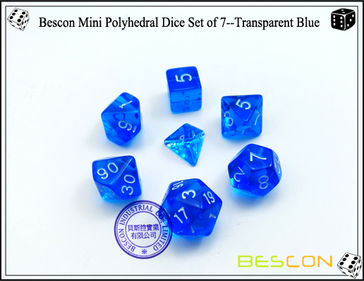 Lot de dés polyédriques Bescon Mini de 7 - Bleu transparent-2 Bescon Mini Polyhedral Dice Set of 7--Transparent Blue-2