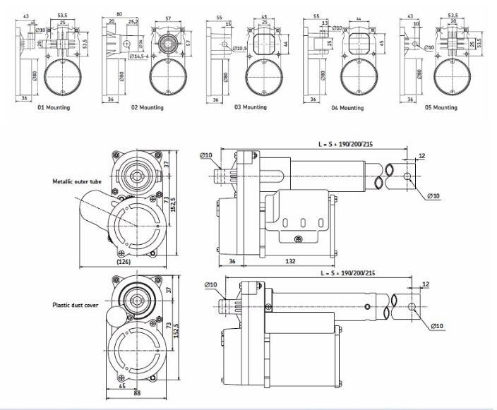 GRA series ac linear motor/ dimension