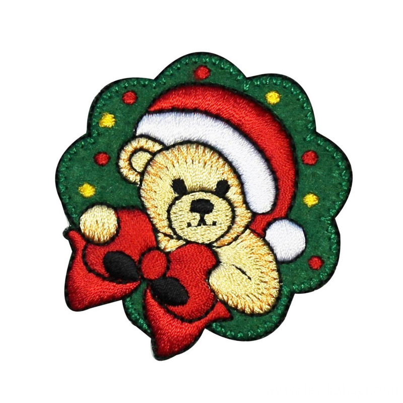 Santa Teddy Bear Christmas Wreath Embroidered Patch Santa Teddy Bear Christmas Wreath Embroidered Patch