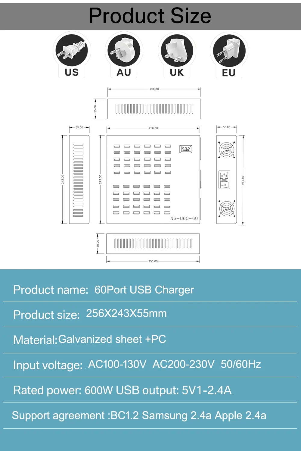 Industrial grade  60 port USB charger  Product Size Industrial grade  60 port USB charger  Product Size