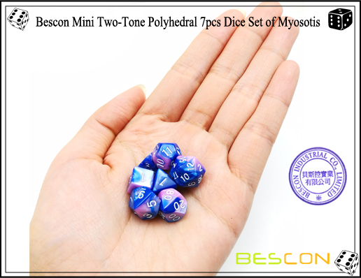Bescon Mini Two-Tone Polyhedral 7pcs Dice Set of Myosotis-4 Bescon Mini Two-Tone Polyhedral 7pcs Dice Set of Myosotis-4
