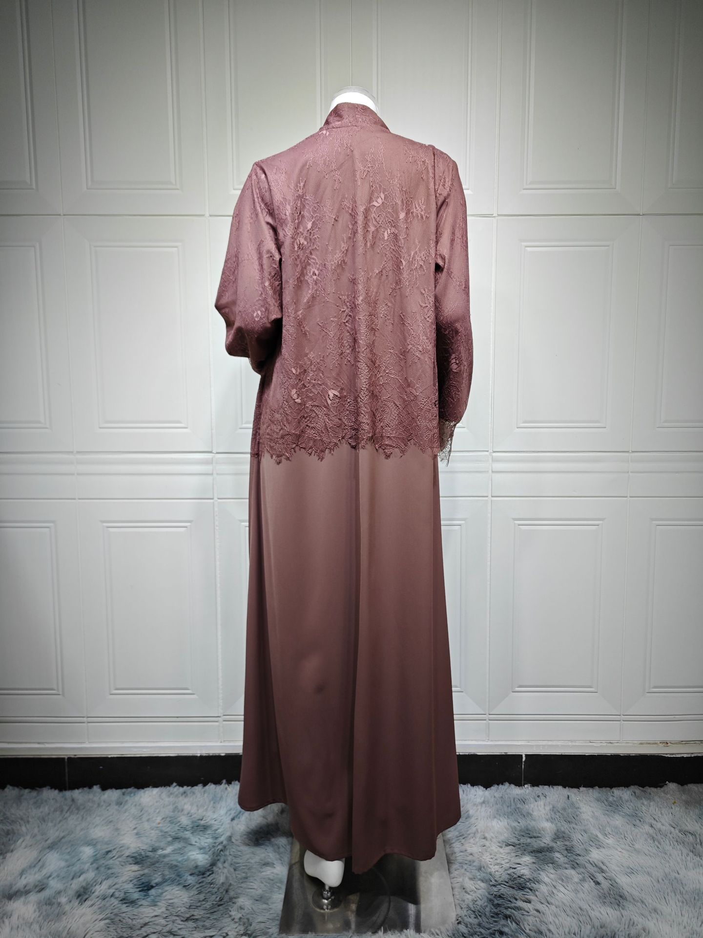 Elegant Lace Overlay Cardigan Open Abaya MQ261 (9) Elegant Lace Overlay Cardigan Open Abaya MQ261 (9)