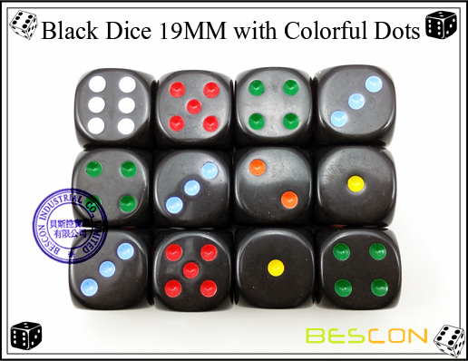 Black Dice 19MM with Colorful Dots Black Dice 19MM with Colorful Dots