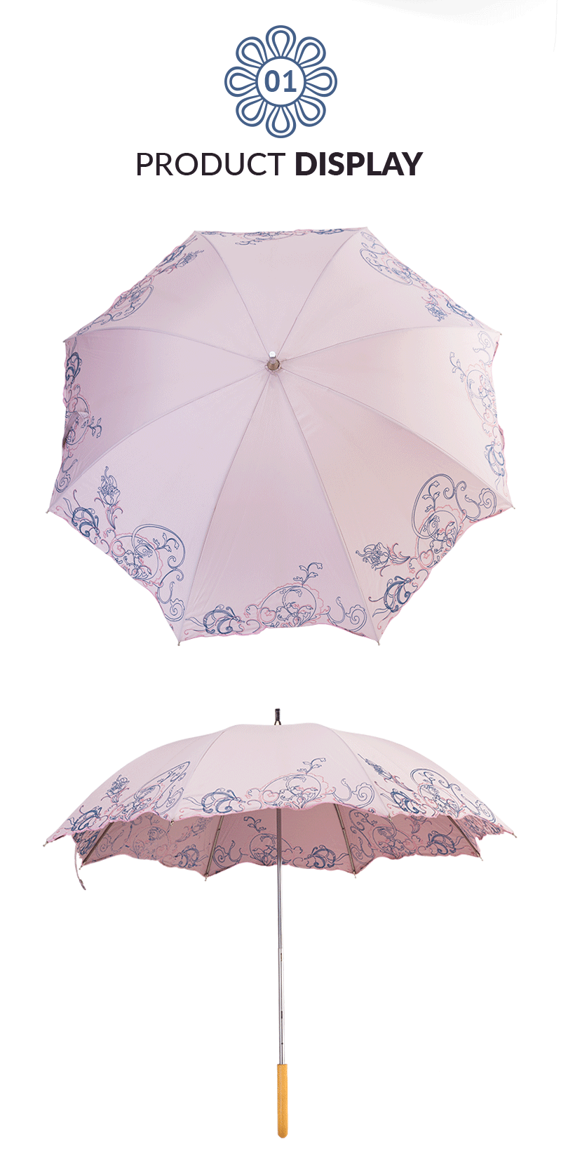 花刺繍女性Sストレート傘 Flower Embroideried Women S Straight Umbrella