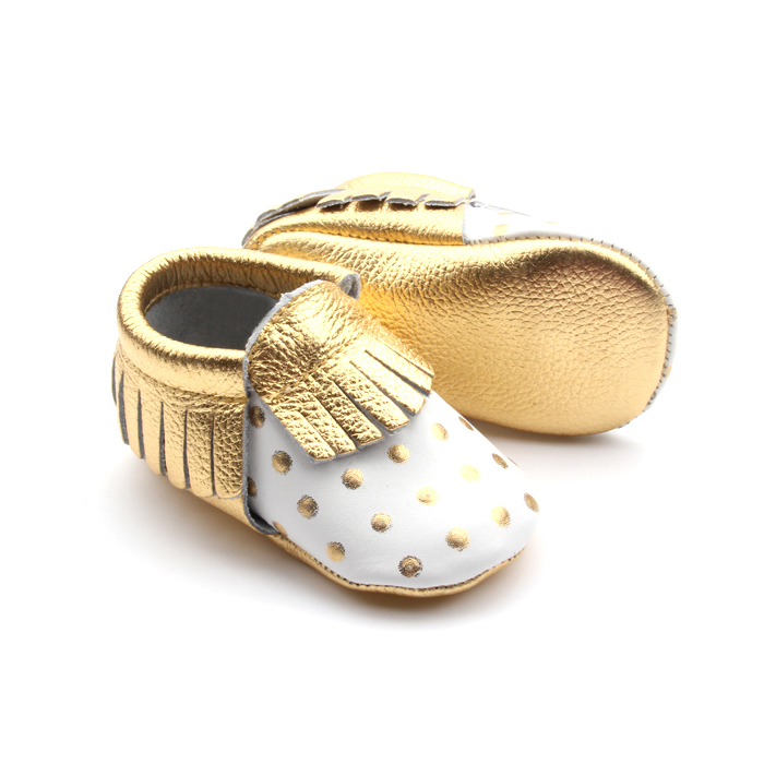 2018 Gold Dots Wholesale Leather Baby Moccasins