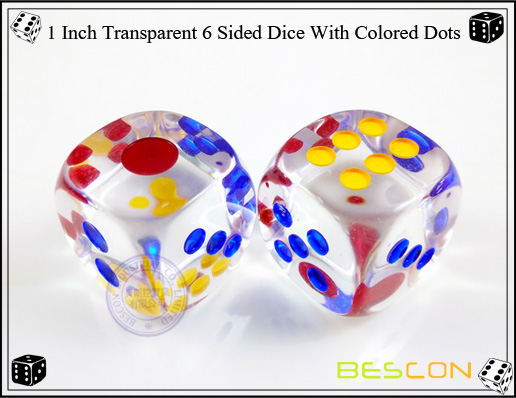 1 Inch Transparent 6 Sided Dice With Colored Dots 1 Inch Transparent 6 Sided Dice With Colored Dots