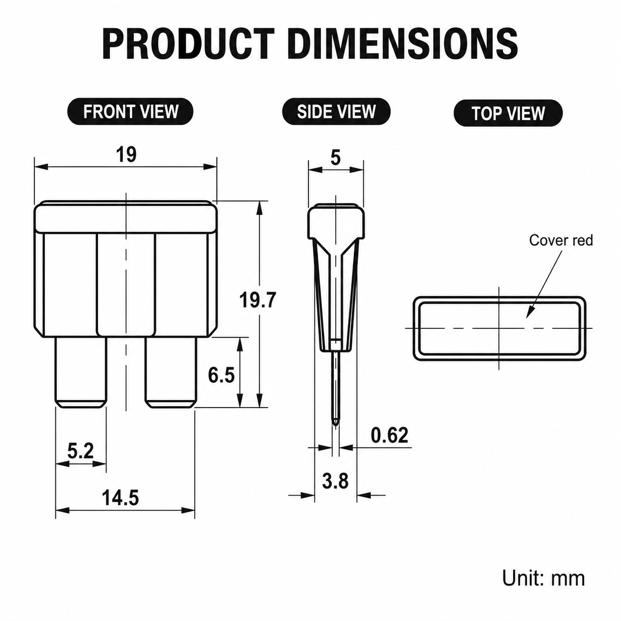Autoido 80V ATC automotive blade fuse front view Autoido 80V ATC automotive blade fuse front view