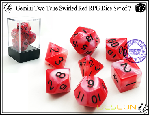 Gemini Two Tone Swirled Red RPG Dice Set of 7-1 Gemini Two Tone Swirled Red RPG Dice Set of 7-1
